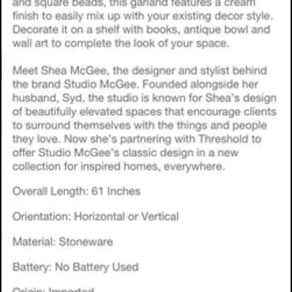 STUDIO MCGEE NEW 61” ceramic bead garland - Picture 5 of 5